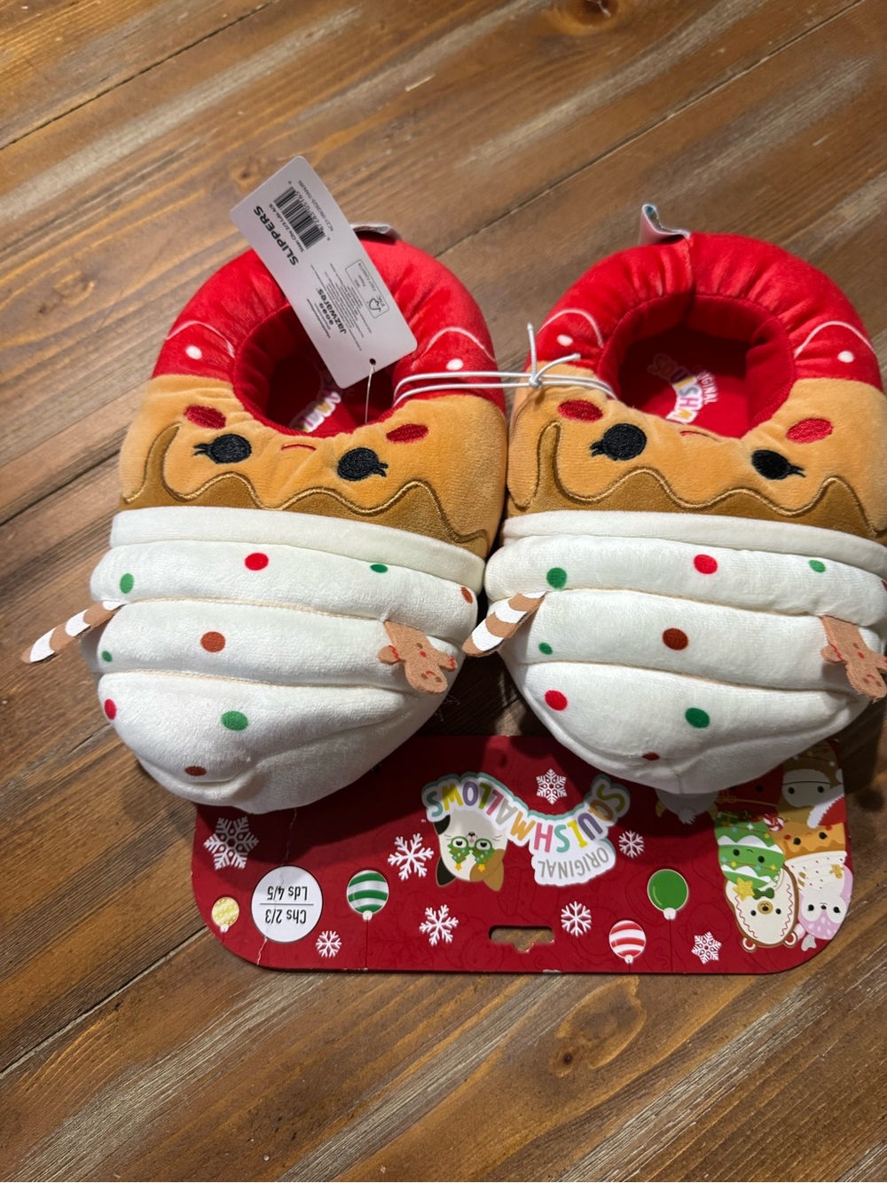 Squishmallow Kids Holiday Reindeer Slipper Socks - Red and White